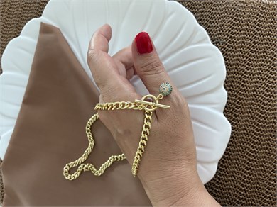 Vip Gold Klasik Zincir Zirkon Taşlı Mavi Nazar Top Kilit Uçlu Kolye