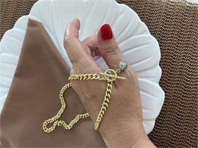 Vip Gold Klasik Zincir Zirkon Taşlı Mavi Nazar Top Kilit Uçlu Kolye