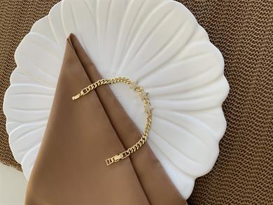 Vip Gold Klasik Zincir Zirkon Taşlı Ortası Üç Yıldız Bileklik