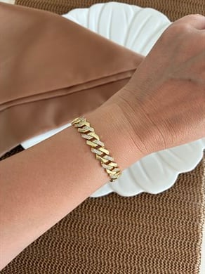 Vip Gold Klasik Zincir Zirkon Taşlı Tasarım Bileklik