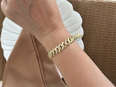 Vip Gold Klasik Zincir Zirkon Taşlı Tasarım Bileklik