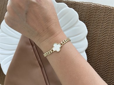 Vip Gold Klasik Zincirli Sdf Yonca Bileklik