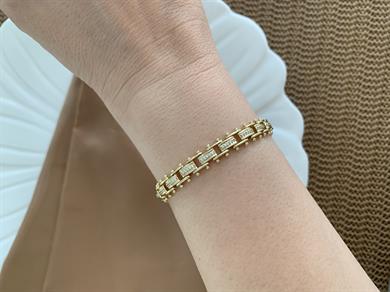 Vip Gold Komple Zirkon Taşlı Çubuk Sıralı Bileklik