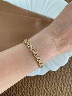 Vip Gold Komple Zirkon Taşlı Çubuk Sıralı Bileklik