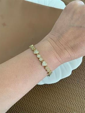 Vip Gold Komple Zirkon Taşlı Daire Kalp Sıralı Bileklik