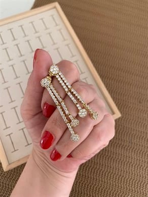 Vip Gold Komple Zirkon Taşlı Daire Sallantılı Tasarım Küpe