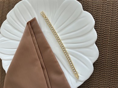 Vip Gold Komple Zirkon Taşlı İnce Kare Sıralı Bileklik