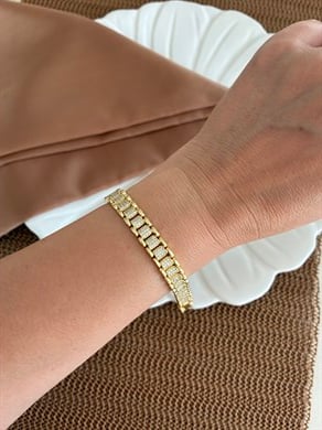 Vip Gold Komple Zirkon Taşlı İnce Kare Sıralı Bileklik