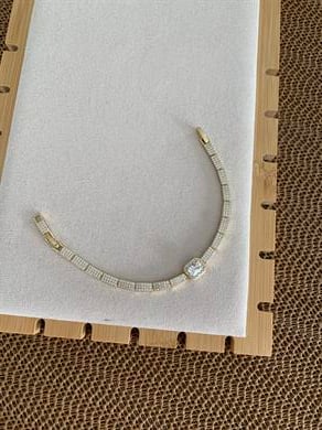 Vip Gold Komple Zirkon Taşlı Kare Baget Taş Bileklik 