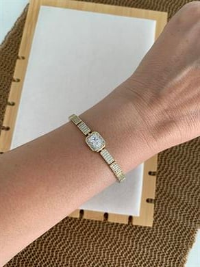 Vip Gold Komple Zirkon Taşlı Kare Baget Taş Bileklik 