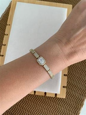 Vip Gold Komple Zirkon Taşlı Kare Baget Taş Bileklik 