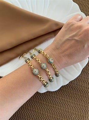Vip Gold Mavi Nazar Top Sıralı Bileklik