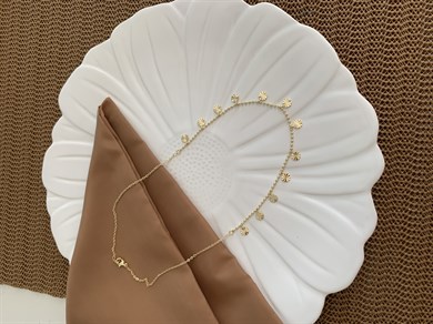 Vip Gold Mini Topçuk Zincir Pırıltılı Pul Kolye
