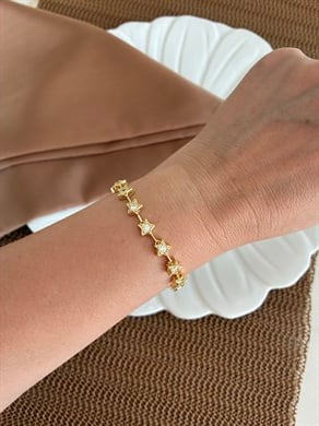 Vip Gold Ortası Gömme Taşlı Yıldız Sıralı Bileklik