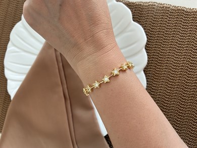 Vip Gold Ortası Gömme Taşlı Yıldız Sıralı Bileklik