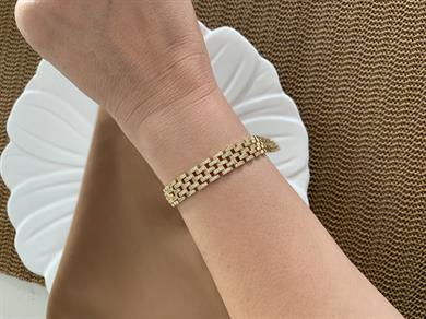 Vip Gold Ortası Zirkon Taşlı Hasır Bileklik