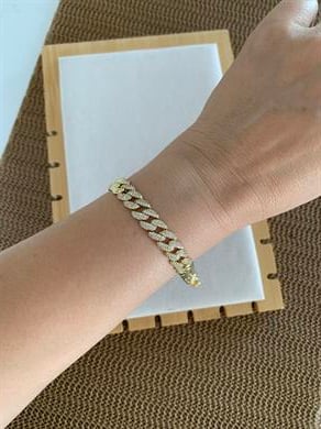 Vip Gold Ortası Zirkon Taşlı Klasik Zincir Bileklik