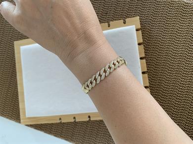 Vip Gold Ortası Zirkon Taşlı Klasik Zincir Bileklik