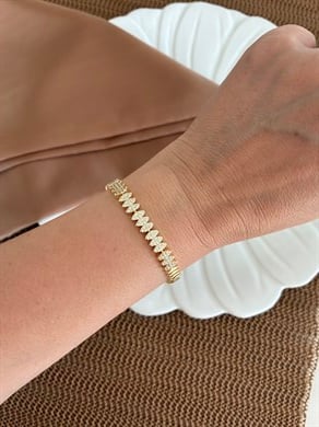 Vip Gold Ortası Zirkon Taşlı Plaka Badem Sıralı Bileklik