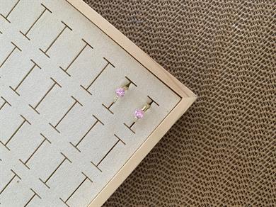 Vip Gold Pembe Baget Tek Taşlı Kalp Halka Küpe