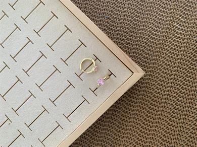 Vip Gold Pembe Baget Tek Taşlı Kalp Halka Küpe