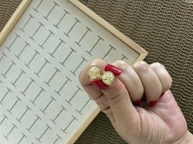 Vip Gold Pırıltı Çizgili Daire Küpe