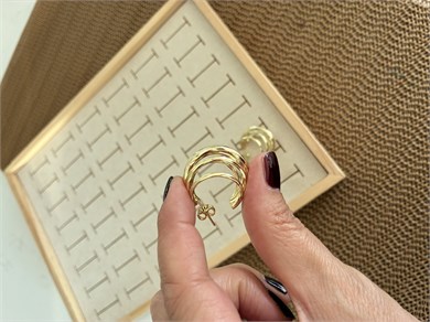 Vip Gold Pırıltılı  Beş Sıralı Ay Halka Küpe