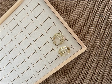 Vip Gold Pırıltılı  Beş Sıralı Ay Halka Küpe