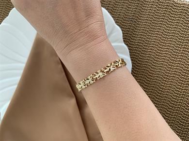 Vip Gold Pırıltılı Çiçek İşlemeli Bileklik