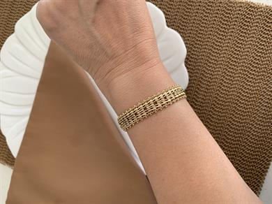 Vip Gold Pırıltılı Hasır İkili Badem Tasarım Bileklik