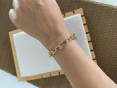 Vip Gold Pırıltılı İç İçe Oval Zincir Bileklik