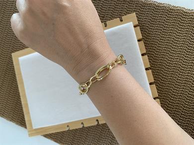 Vip Gold Pırıltılı İç İçe Oval Zincir Bileklik