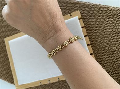 Vip Gold Pırıltılı İç İçe Topçuklu Zincir Bileklik