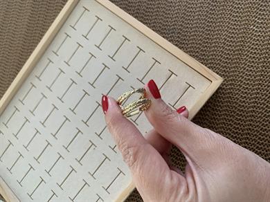 Vip Gold Pırıltılı İki Li Ezme Halka Küpe
