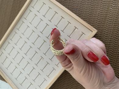 Vip Gold Pırıltılı İki Li Ezme Halka Küpe