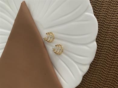 Vip Gold Pırıltılı İnce Bombeli Tasarım Ay Küpe
