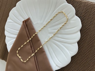 Vip Gold Pırıltılı Kalın Seyrek Burgu Zincirli Kolye