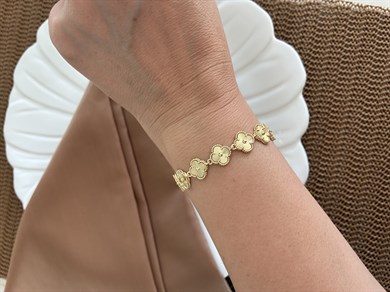 Vip Gold Pırıltılı Yonca Sıralı Bileklik
