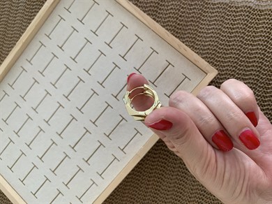 Vip Gold Plaka Beşgen Halka Küpe