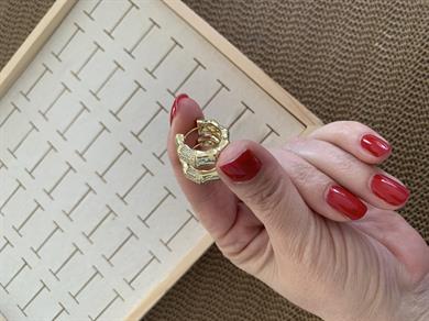 Vip Gold Plaka Biyeli Zirkon Taşlı Halka Küpe