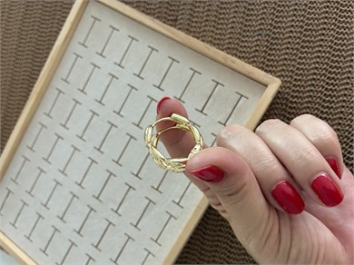 Vip Gold Plaka Boğumlu Damla Sıralı Halka Küpe