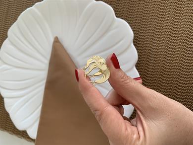 Vip Gold Plaka Çizgili Sepet Halka Küpe