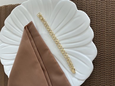 Vip Gold Plaka Klasik Zincir Zirkon Taşlı Tasarım Bileklik