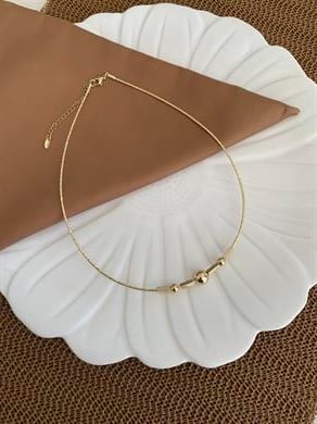 Vip Gold Plaka Küp Topçuk Detaylı Tasma Kolye