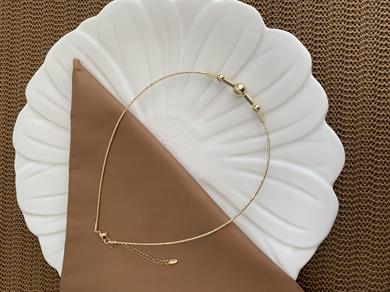 Vip Gold Plaka Küp Topçuk Detaylı Tasma Kolye