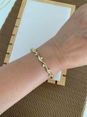 Vip Gold  Plaka S Sıralı Üçgen Tek Taşlı Tasarım Bileklik