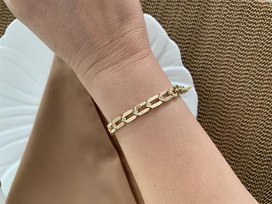 Vip Gold Plaka Tek Taş Üçgen Desen Bileklik