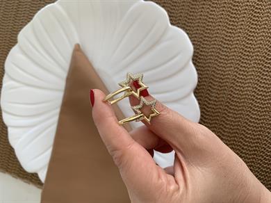 Vip Gold Plaka U Zirkon Taşlı Yıldız Sallantılı Küpe