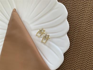 Vip Gold Plaka U Zirkon Taşlı Yıldız Sallantılı Küpe