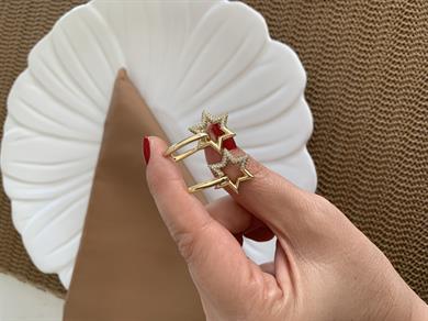 Vip Gold Plaka U Zirkon Taşlı Yıldız Sallantılı Küpe